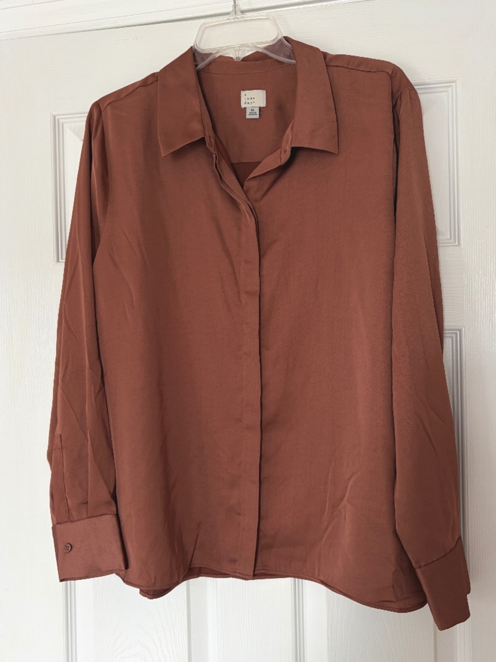 A New Day Button-Up Blouse Size XL Rust Orange Long Sleeve